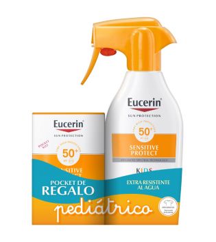 Eucerin - Confezione crema solare per bambini Sensitive Protect SPF50 50ml + Spray SPF50+ 300ml