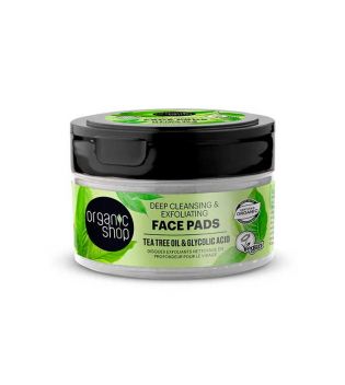 Organic Shop - Dischi facciali esfolianti per la pulizia profonda - Olio dell'albero del tè e acido glicolico